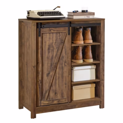 Armoire à Chaussures Meuble Bas avec Porte de Grange Coulissante, FSB59-N, SoBuy