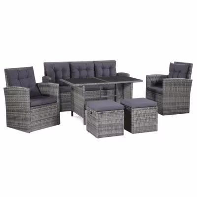 Salon de jardin – VIDAXL – Résine tressée – Gris – 6 personnes