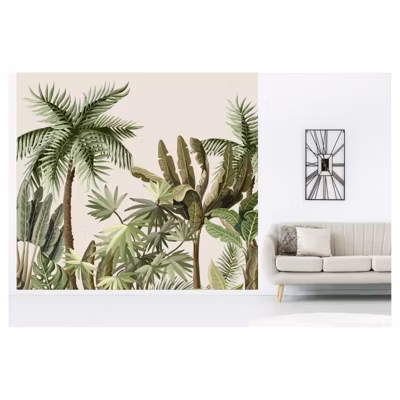 Papier peint intissé JUNGLE ILLUSTREE 300 x 270 cm (LxH) – Tapisserie murale panoramique XXL, Made in France par Scenolia