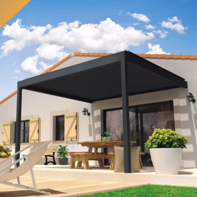 Pergola bioclimatique LOLITE 4,00×3,563 M Vérin à Télécommande (Gris anthracite RAL7016)