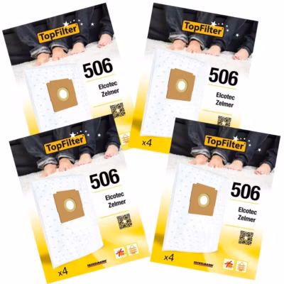 Lot de 4 packs de 4 sacs aspirateur 64506 pour Zelmer et Elcotec TopFilter Premium