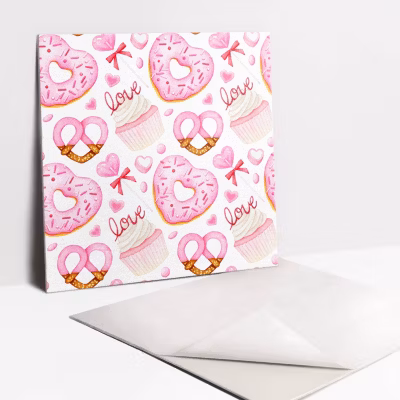 Carreaux vinyle Tulup 30×30 cm Beignets et bretzels roses 9 pcs