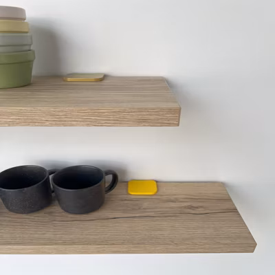 Etagère murale stratifiée DECO-GEM, décor chêne clair, L.90 x P.20 cm Ep.28 mm avec supports muraux acier noir