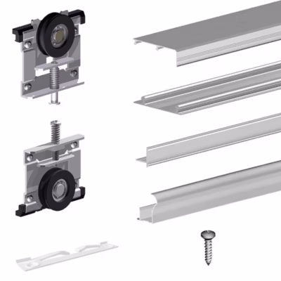 Kit SLID&rsquo;UP 220 aluminium anodisé naturel pour 2 portes de placard coulissantes 18 mm – rail 1,8 m – 70 kg