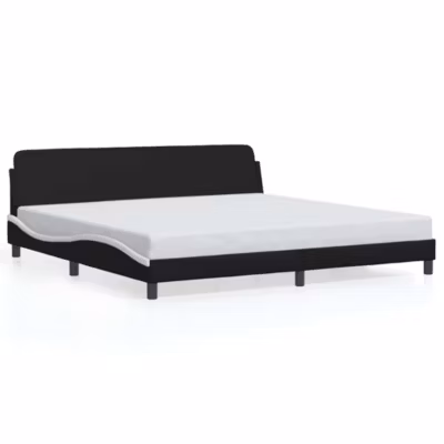 Lit double, Lit adulte, Cadre de lit Dover noir et blanc 200×200 cm similicuir