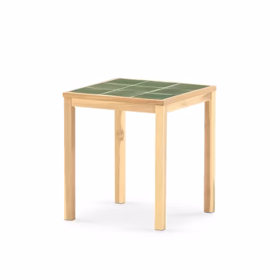 Table repas de jardin 65×65 en bois et céramique vert – Bisbal
