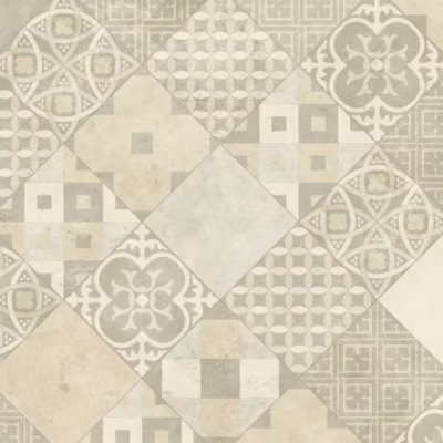 Sol PVC – Carreaux Art Déco – Crème et gris – Rouleau de 4m x 2m