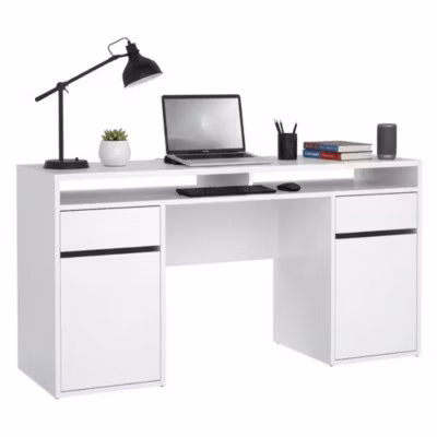 Bureau Leepi, Pupitre polyvalent, Table de bureau pour PC, Plan de travail, 149×48 h77 cm, Blanc