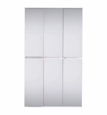 MIRROR – Meuble de chambre – Armoire avec 6 portes-miroirs en mélaminé blanc. L-H-P : 111-191-34 cm.