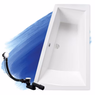Baignoire asymétrique 170 x 125 Droite INTIMA SLIM acrylique blanc, sans Habillage + Pieds + Vidage à chromé