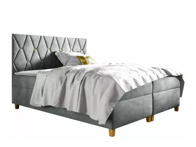 Lit continental Baltimore 176, Double, Gris, Tissu, Disponible