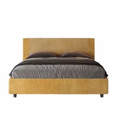 Lit avec sommier rembourré 160×190 en tissu Labirinto 06 jaune Rosal