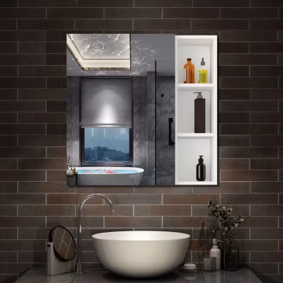 Armoire de Toilette Mural avec Miroir Niches Intégrées et Rangement Fermé – Moderne, Blanc, 80×70 cm, AICA Sanitaire