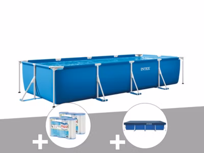 Kit piscine tubulaire rectangulaire 3,00 x 2,00 x 0,75 m + Bâche de protection + 6 cartouches – Intex