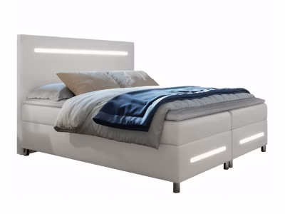Lit continental Baltimore 174, Double, Blanc, Faux cuir, Disponible