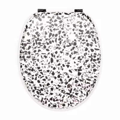 Abattant wc granito mdf blanc/noir charnières métal noir