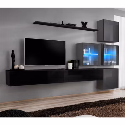 Meuble TV Mural Design « Switch XIX » 310cm Noir & Gris