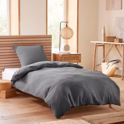 Parure de couette « Nid d&rsquo;abeille » 140 x 200 pour lit 1 place – Nid d&rsquo;abeille Ardoise