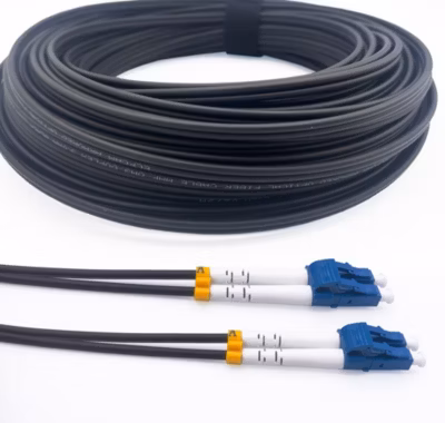 Elfcam – Fibre Optique 10m (Noir, Blindé Acier) – LC/UPC-LC/UPC, OS2 Duplex, LSZH, Étanche, Int./Ext.