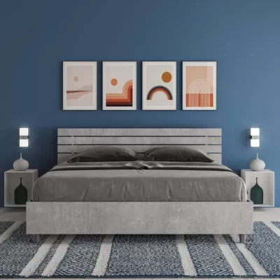 Lit sans sommier Tête de lit inclinée 160×190 avec lattes en ciment Ankel