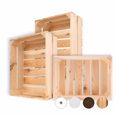 Creative Deco Lot de 3 Caisse en Bois Naturel 40 x 30 x 15 cm – Caisse Rangement Bois – Caisse en Bois Vintage – Cagette Bois Deco