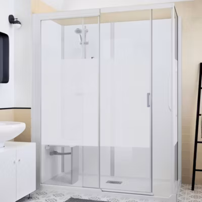 Cabine de douche Kinedo Kinemagic Design 120×80 habillage toute hauteur 1 coulissant verre transparent avec mitigeur