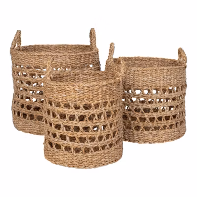 Lot de 3 Paniers Décoratifs de Rangement Balok, Marron, Herbe de Mer, 36x36x30 cm, Seven Design