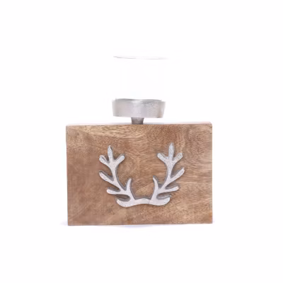 Bougeoir 1 bougie avec support renne en bois grand modèle