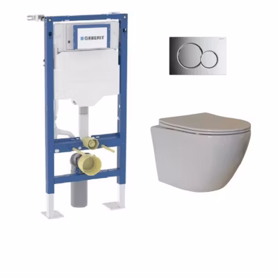 Pack Geberit UP320 + Cuvette sans bride KELOS Flush Blanc + Plaque Sigma Chromé Brillant