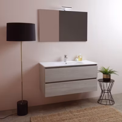 Composition Suspendue Pour Salle De Bain 100Cm Avec Tiroirs Effet Bois Orme – Berlin