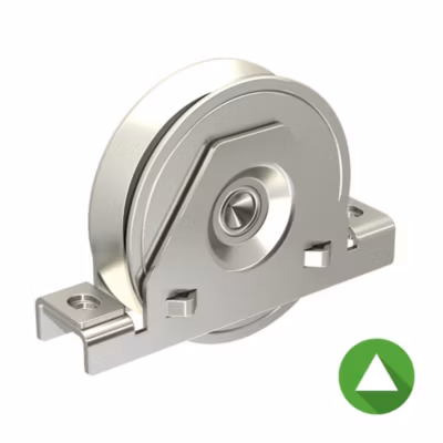 Monture à support intérieur pour portail coulissant – Galet 120 mm à gorge en V 21 mm – 225 kg