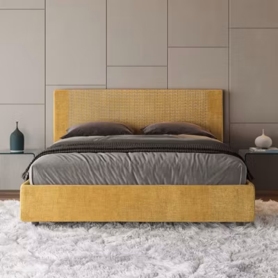 Lit rembourré sans sommier 160×210 Labirinto 06 tissu Rosal jaune