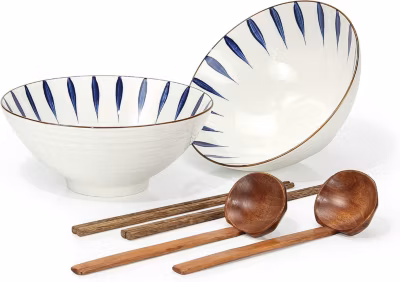 Bol à ramen japonais en porcelaine 1000 ml blanc motif