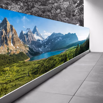 Brise vue Trompe l&rsquo;oeil – 100×350 cm – Vue lac et montagnes 3617689696775