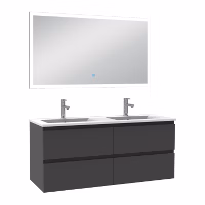 Ensemble meuble de salle de bain 120cm, vasque céramique et LED miroir rectangulaire, anthracite
