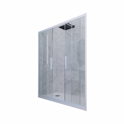Porte parois de douche coulissante 170 cm H 200 en PVC Bleu Vintage Verre Transparent mod. Glam