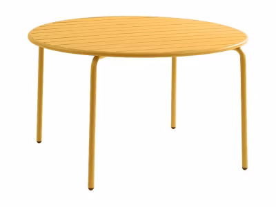 Table de jardin ronde D.110 cm en métal – Jaune moutarde –  MIRMANDE de MYLIA
