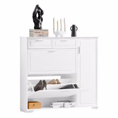 Armoire à Chaussures 2 abattants, 2 tiroirs, 1 porte et 1 compartiment, FSR104-W, SoBuy