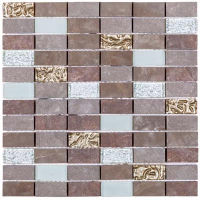 Mosaique de Quartzite 2.3 X 4.8 Cm Marron Naturel et Verre Blanc/Beig 30X30 cm –