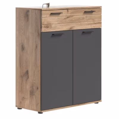 Buffet 2 portes et 1 tiroir  Gris anthracite et chene clair  SELMA