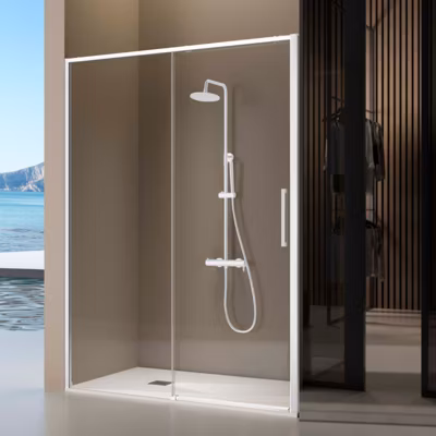 Paroi de douche coulissante DELTA – Blanc – 118-120.6 cm – Fermeture amortie – Réversible – Anticalcaire