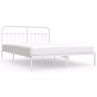 Lit double, Lit adulte, Cadre de lit métal sans matelas et tête de lit blanc 160×200 cm
