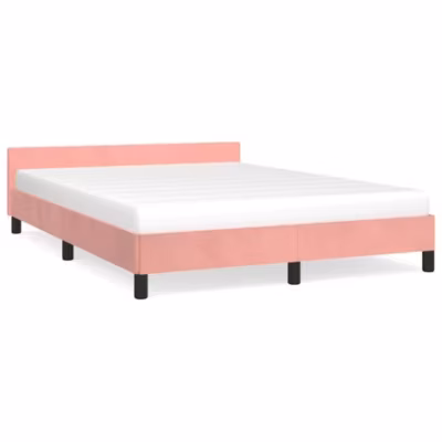 Lit double, Lit adulte, Cadre de lit et tête de lit sans matelas rose 140x190cm velours