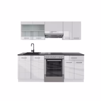 Vicco Cuisine blanc brillant/blanc 200cm sans PT