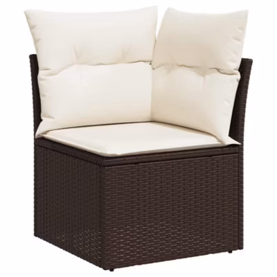 Canapé d&rsquo;angle de jardin avec coussins marron résine tressée vidaXL