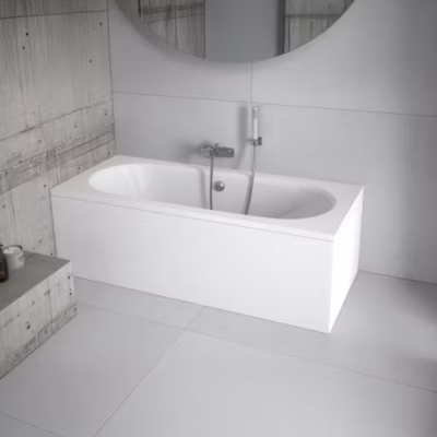 Baignoire rectangulaire 150 x 75 VITAE acrylique blanc + avec Tablier + Pieds + Vidage à chromé