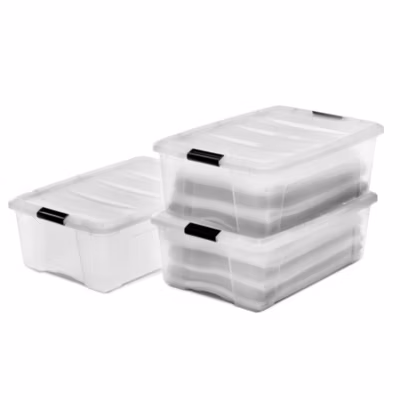 Iris Ohyama, Boites de Rangement Plastique avec Couvercle, 30L, Lot de 3, Transparent, DDNTB-30