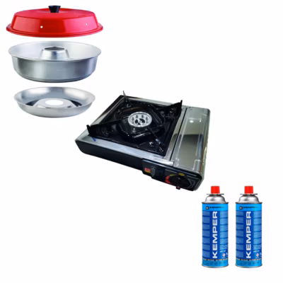 Pack  Four Nomade Compact Camping-Car Van Bateau + Réchaud à Gaz Portable 1 Feu + 2 Cartouches de Gaz Butane 227gr OMNIA
