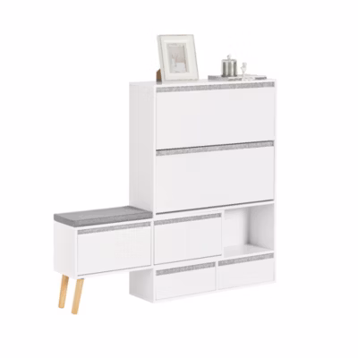 Meuble à Chaussures avec 2 Abattants, 2 Portes, 2 Tiroirs et Coussin, FSR134-W, SoBuy