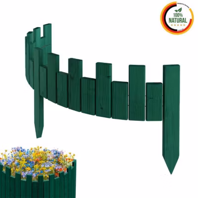 Bordure de jardin – FLORA4 – 100 cm x 15 cm – Bois de pin – Verte – Design en dents de scie